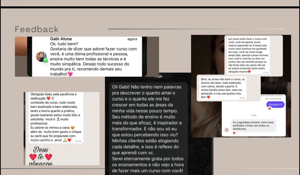 Prints reais de feedbacks das alunas no WhatsApp e Instagram